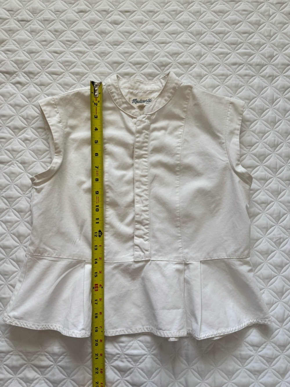 Madewell White Hidden Button Placket Sleeveless Pleated Peplum Top Size 2 - Picture 5 of 16